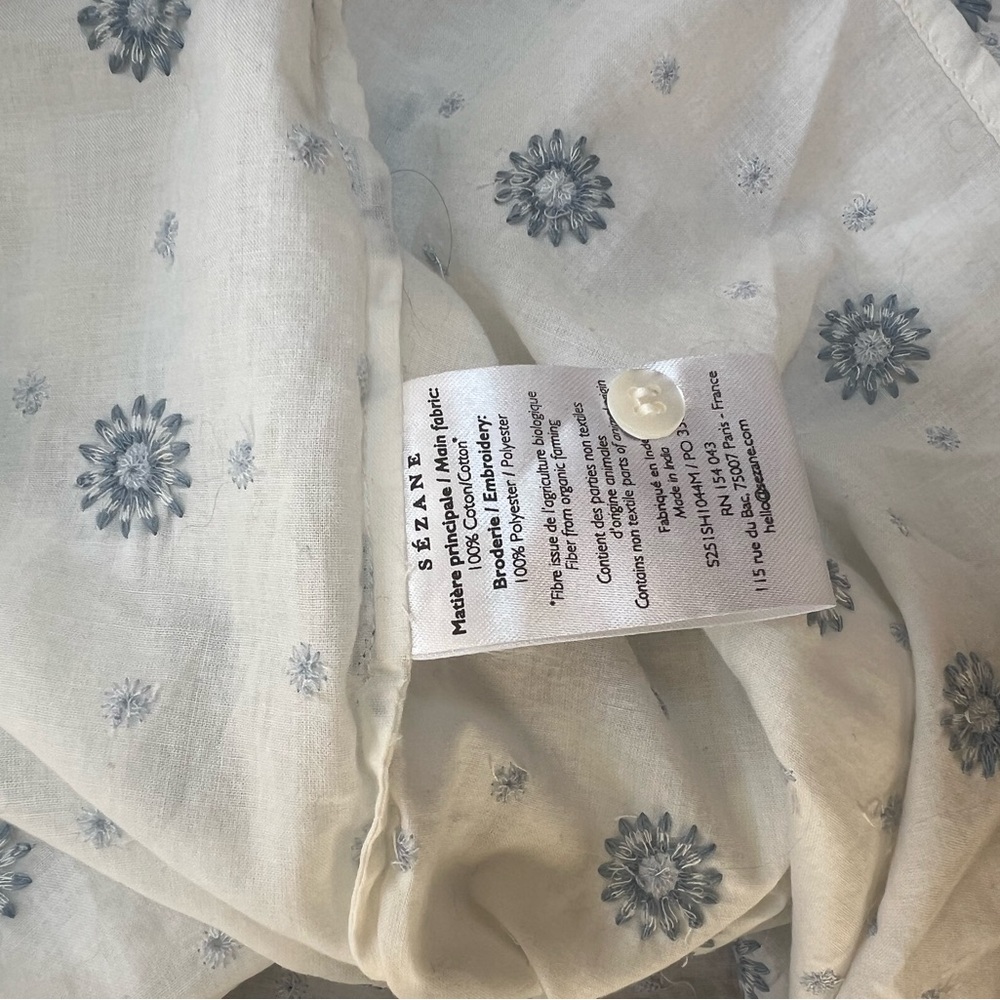 Sezane Kellia shirt size 34/2 blue ecru daisies EUC - Picture 5 of 5